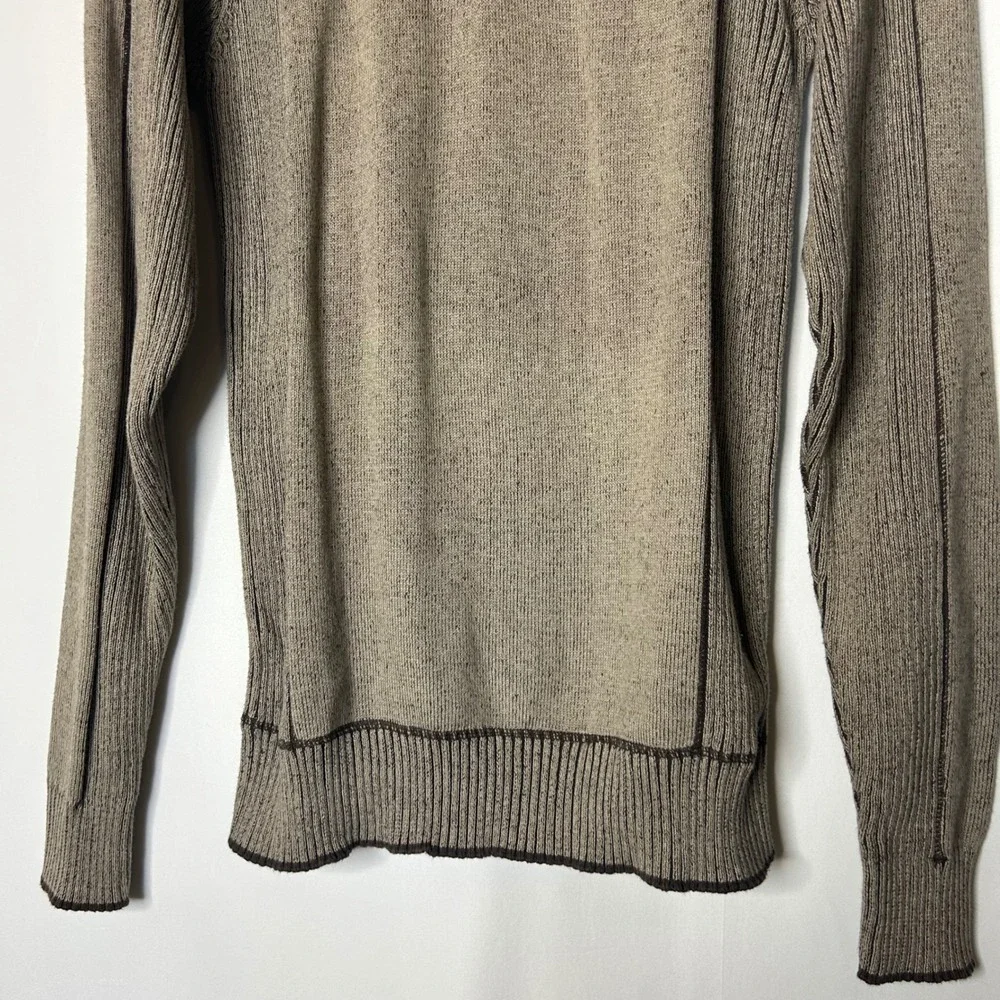 BKE Mens Large Quarter Zip Pullover‎ Sweater Ribbed Knit Brown Cotton Blend Y2K